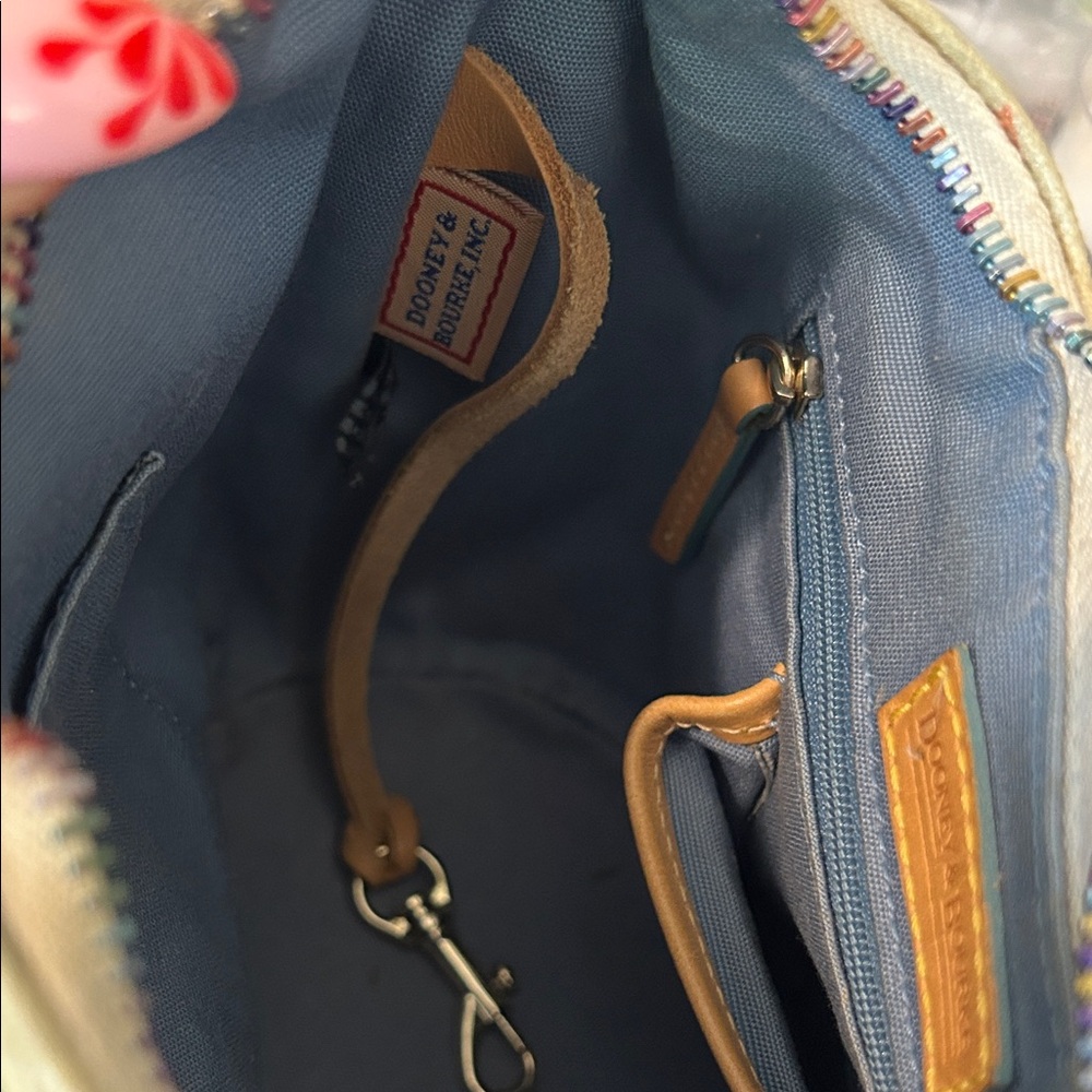 Dooney & Bourke Cream Multicolor DB Logo Hobo with Tan Trim - Picture 4 of 6